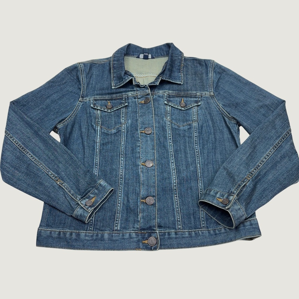 Lands End Womens Medium Blue Denim Trucker Jacket Size M 10-12 V3265